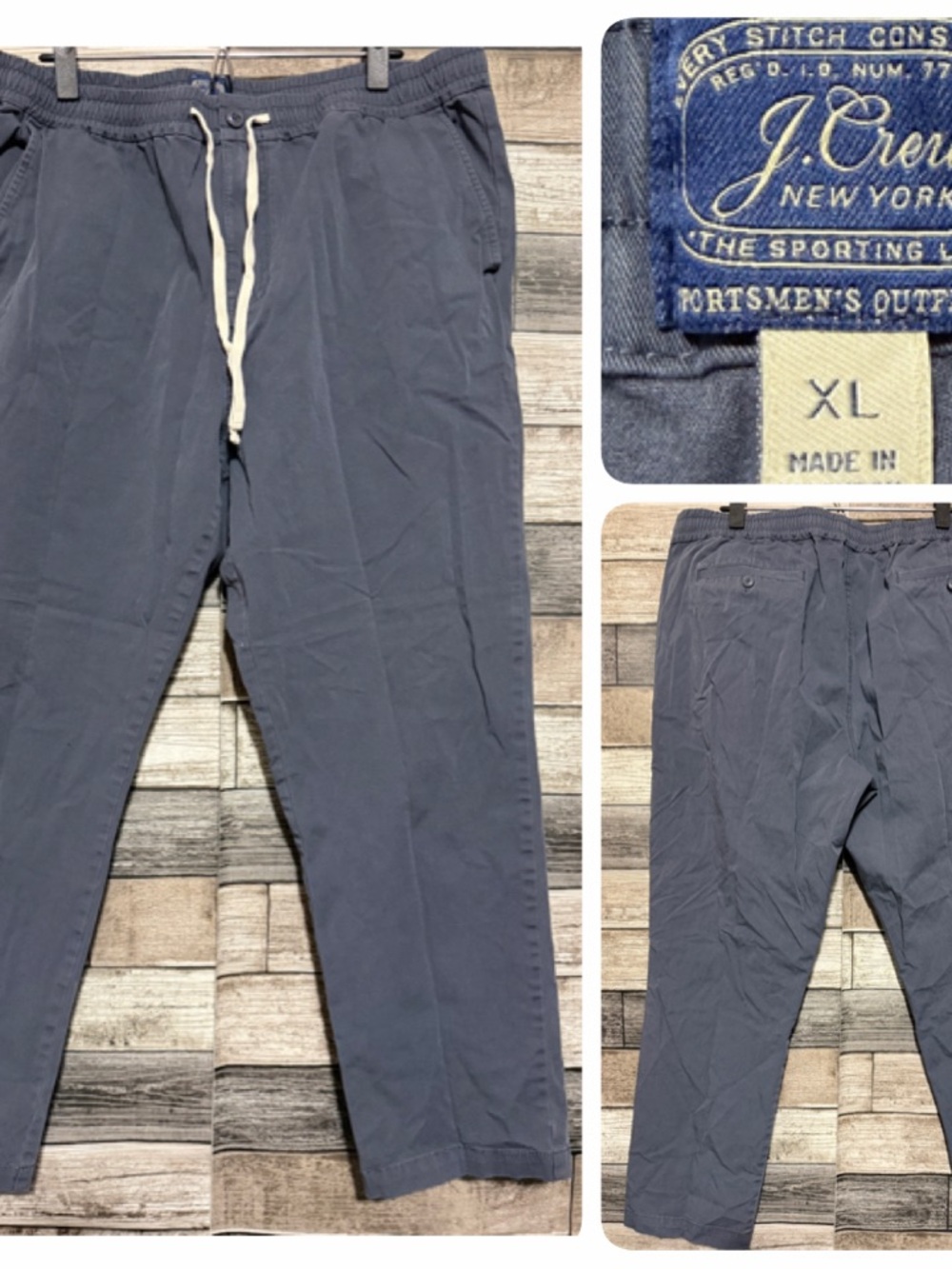 J.Crew Dock Pants Men’s XL Gray Blue Elastic Waist Drawstring Chino Inseam 27.5